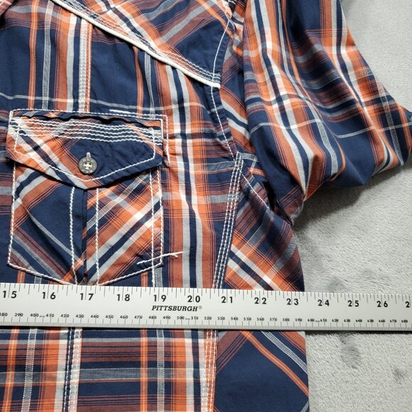 BKE Athletic Fit Long Sleeve Button Up Plaid Shirt Navy Burnt Orange Men Sz XL - Picture 11 of 12